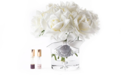 Beyaz on üç güllü gümüş detaylı şeffaf cam koku  - Oda Kokusu