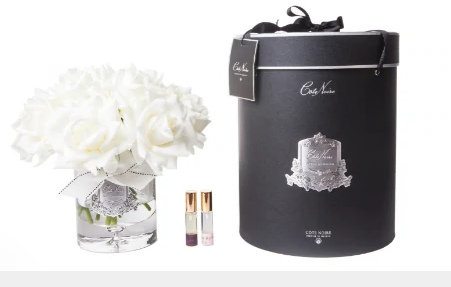 Beyaz on üç güllü gümüş detaylı şeffaf cam koku  - Oda Kokusu