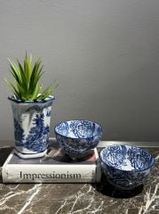 Vase chinoiserir H:13 cm D:10 cm | Bleu blanc mini Vazo