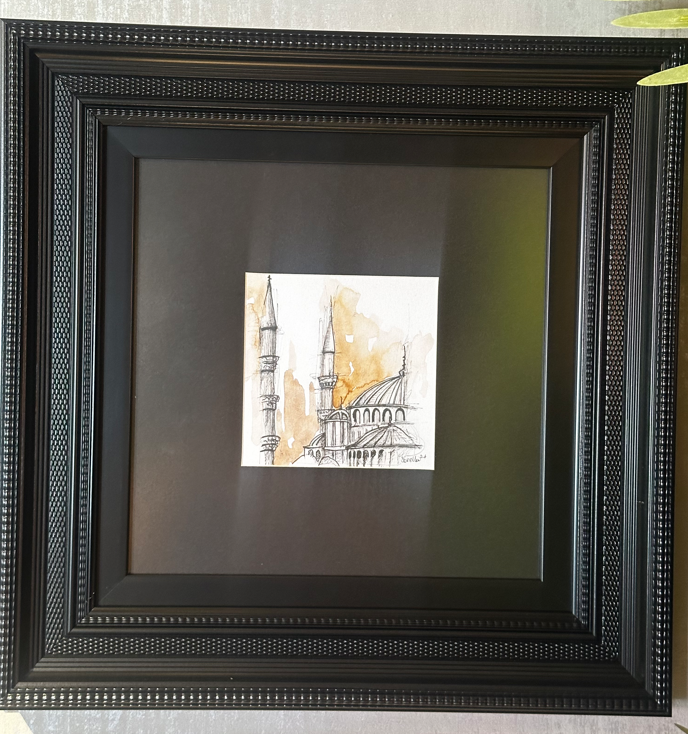 Hasır siyah çerçeve mimari eskiz 49x49 cm | Tablo | Duvar Aksesuarı