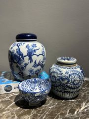 Jar blossom h:20 cm d:16 cm | Bleu Blanc Dekoratif Küp