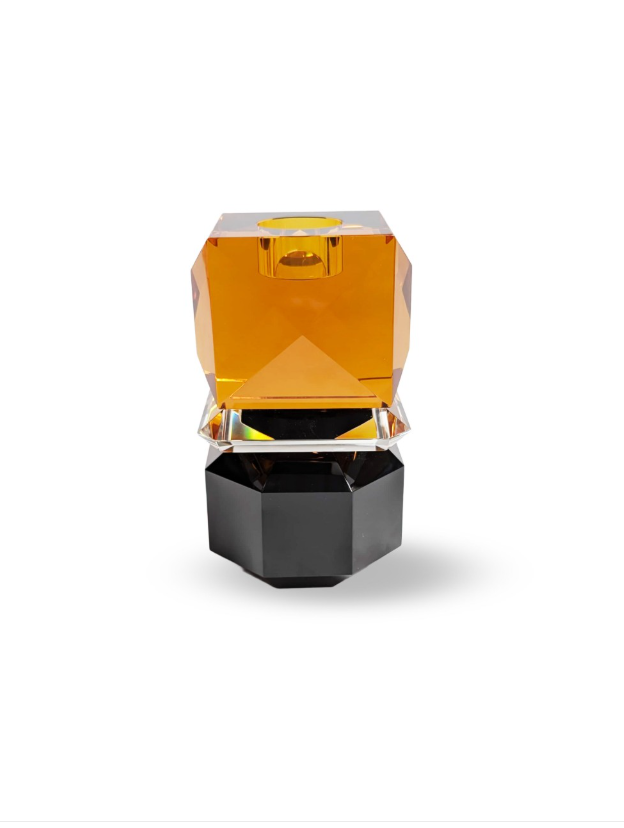 Candle Holder Crissy Dua Amber Black Clear h:16 cm D: 9,5 cm | Kristal Şamdan - Tealight | Dekoratif Obje