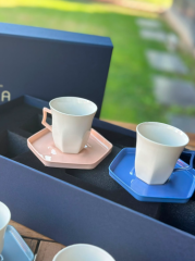 Dörtlü Set Kahve Fincanı Renkli Kulp Pastel Seri | Kahve Fincanı