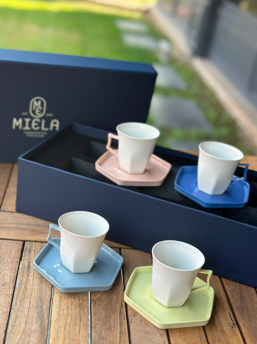 Dörtlü Set Kahve Fincanı Renkli Kulp Pastel Seri | Kahve Fincanı