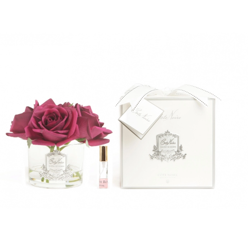 Bordo beş güllü gümüş detaylı şeffaf cam koku  - Oda Kokusu