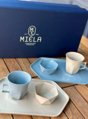 İkili Tepsili Set Bebe Mavi - Krem | Kahve Fincanı