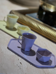 İkili Tepsili Set Renkli Kulp Lila - Sarı | Kahve Fincanı