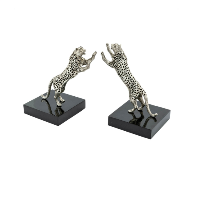 Bookend Leopard set 2 pcs h:21 cm 39x13 cm - Nikel Leopar Kitap Tutucu