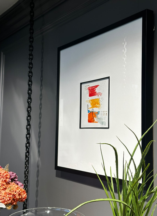 Siyah çerçeve beyaz paspartu renkli 60x60 cm | Tablo | Duvar Aksesuarı