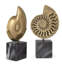 Object Ammonite Vintage Brass Finish Set of 2 (113731) - Pirinç Mermer 2' li Set Dekoratif Obje