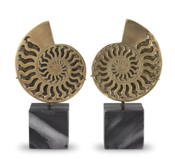 Object Ammonite Vintage Brass Finish Set of 2 (113731) - Pirinç Mermer 2' li Set Dekoratif Obje