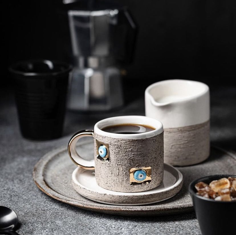 İkili Set Square Nazar | El Yapımı Kahve Fincanı