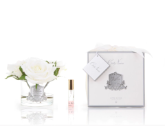 Beyaz beş güllü gümüş detaylı şeffaf cam koku - Oda Kokusu