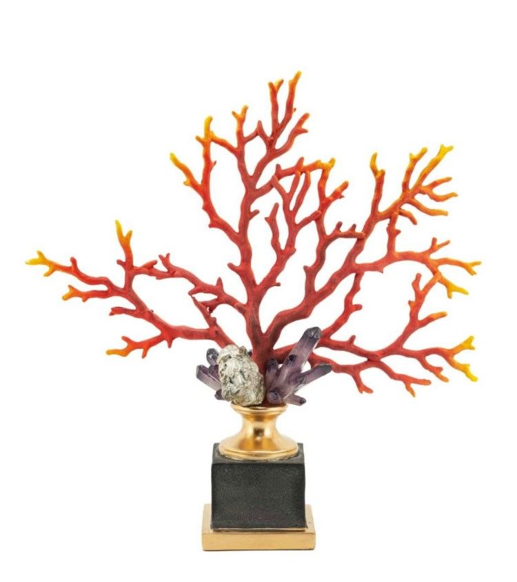 Coral Fan On Base Red 47x12x48 cm | Dekoratif Obje
