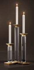 Candle Holder Livia Gold Finish Clear Set of 3 12 x 12 x H.57cm | H.43cm | H.30cm | Kristal Gold Şamdan
