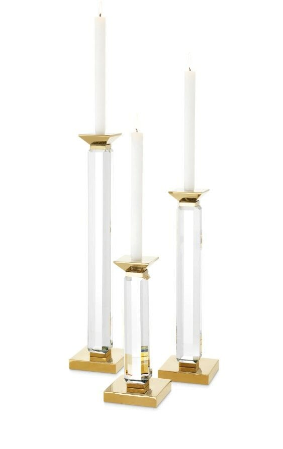 Candle Holder Livia Gold Finish Clear Set of 3 12 x 12 x H.57cm | H.43cm | H.30cm | Kristal Gold Şamdan