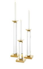 Candle Holder Livia Gold Finish Clear Set of 3 12 x 12 x H.57cm | H.43cm | H.30cm | Kristal Gold Şamdan