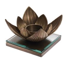 Tealight Holder Lotus Vintage Brass Finish 16x16 cm h:10,5 cm | Pirinç Cam Tealight Mumluk