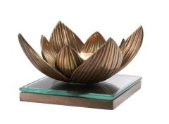 Tealight Holder Lotus Vintage Brass Finish 16x16 cm h:10,5 cm | Pirinç Cam Tealight Mumluk