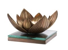 Tealight Holder Lotus Vintage Brass Finish 16x16 cm h:10,5 cm | Pirinç Cam Tealight Mumluk