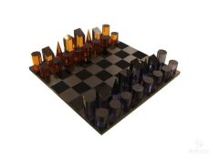 Chess Set Plexıglass / Black & Orange 30x30 cm | Satranç Takımı