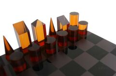 Chess Set Plexıglass / Black & Orange 30x30 cm | Satranç Takımı