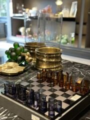 Chess Set Plexıglass / Black & Orange 30x30 cm | Satranç Takımı