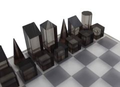 Chess Set Plexıglass / Grey 30x30 cm | Satranç Takımı
