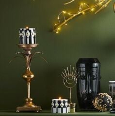 Candle Ceramic Black White D:10 cm H:9,5 cm | Kokulu Mum