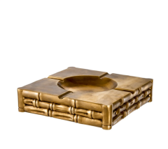 Ashtray Bamboo Vintage Brass Finish 22,5x22,5x5,5 cm | Pirinç Kül Tabağı | Dekoratif Obje