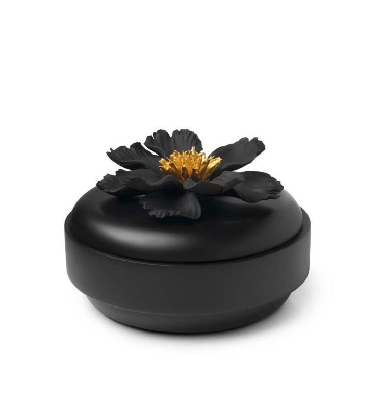 Flat Bow Peony Black Gold 15x10 cm | Dekoratif Kutu