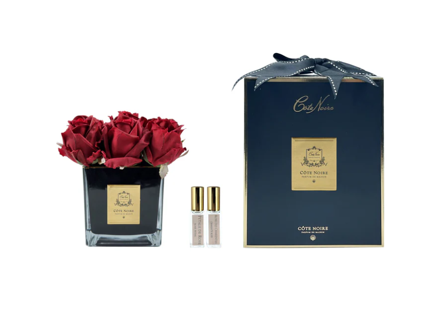 Kare Gold Siyah Vazo Kırmızı Dokuz Güllü | Oda Kokusu