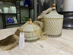 Krem rengi vizon püsküllü art deco mum L - Kokulu mum