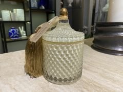Krem rengi vizon püsküllü art deco mum L - Kokulu mum