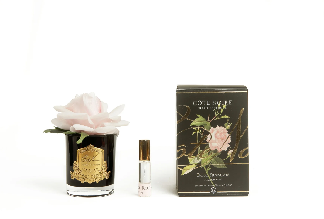 Toz pembe tek güllü siyah-gold cam koku  - Oda Kokusu