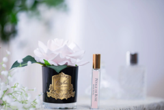 Toz pembe tek güllü siyah-gold cam koku  - Oda Kokusu