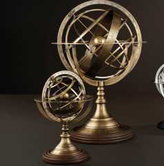 Globe Antique Brass Finish L 32x52 cm | Pirinç Dekoratif Dünya Obje