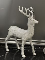 Geyik gümüş simli 33x20 cm | Yılbaşı Dekoratif Obje Geyik