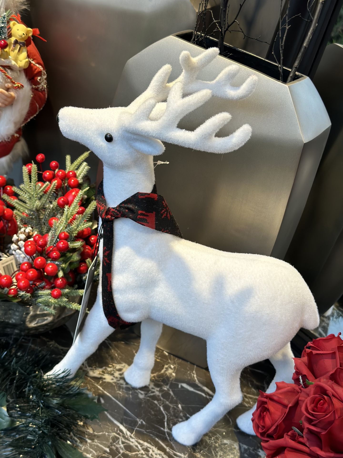 Geyik beyaz tüylü 46x30 cm | Yılbaşı Dekoratif Obje Geyik