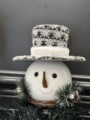 Kardan Adam beyaz tüylü 22x25 cm | Yılbaşı Dekoratif Obje