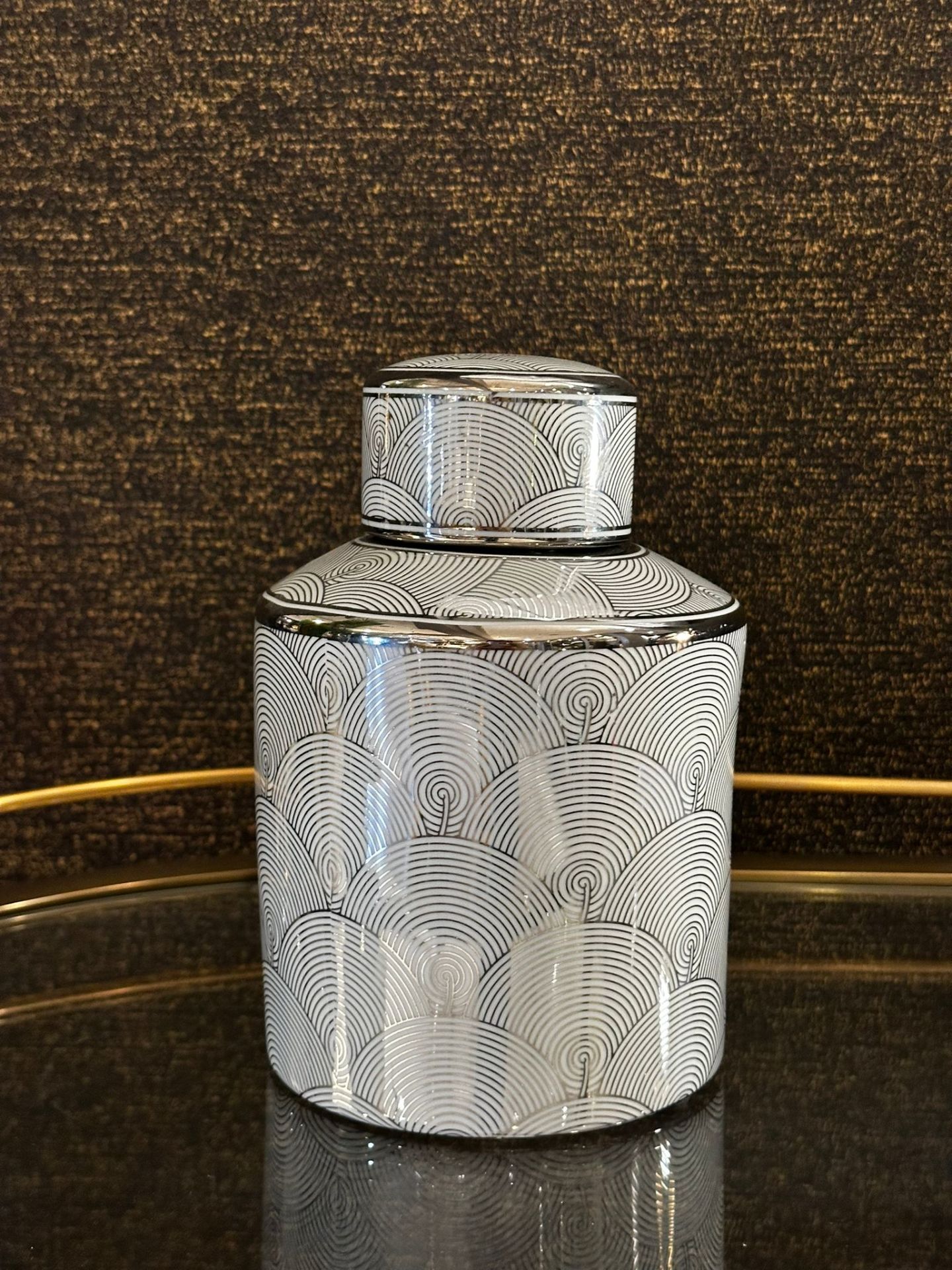 Gümüş detaylı gri seramik küp 14x22 cm | Dekoratif Küp