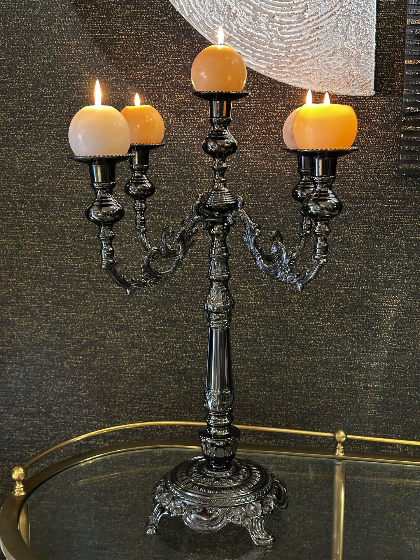 Füme Pirinç Beş Kollu Şamdan 36x64 cm | Şamdan - Mumluk