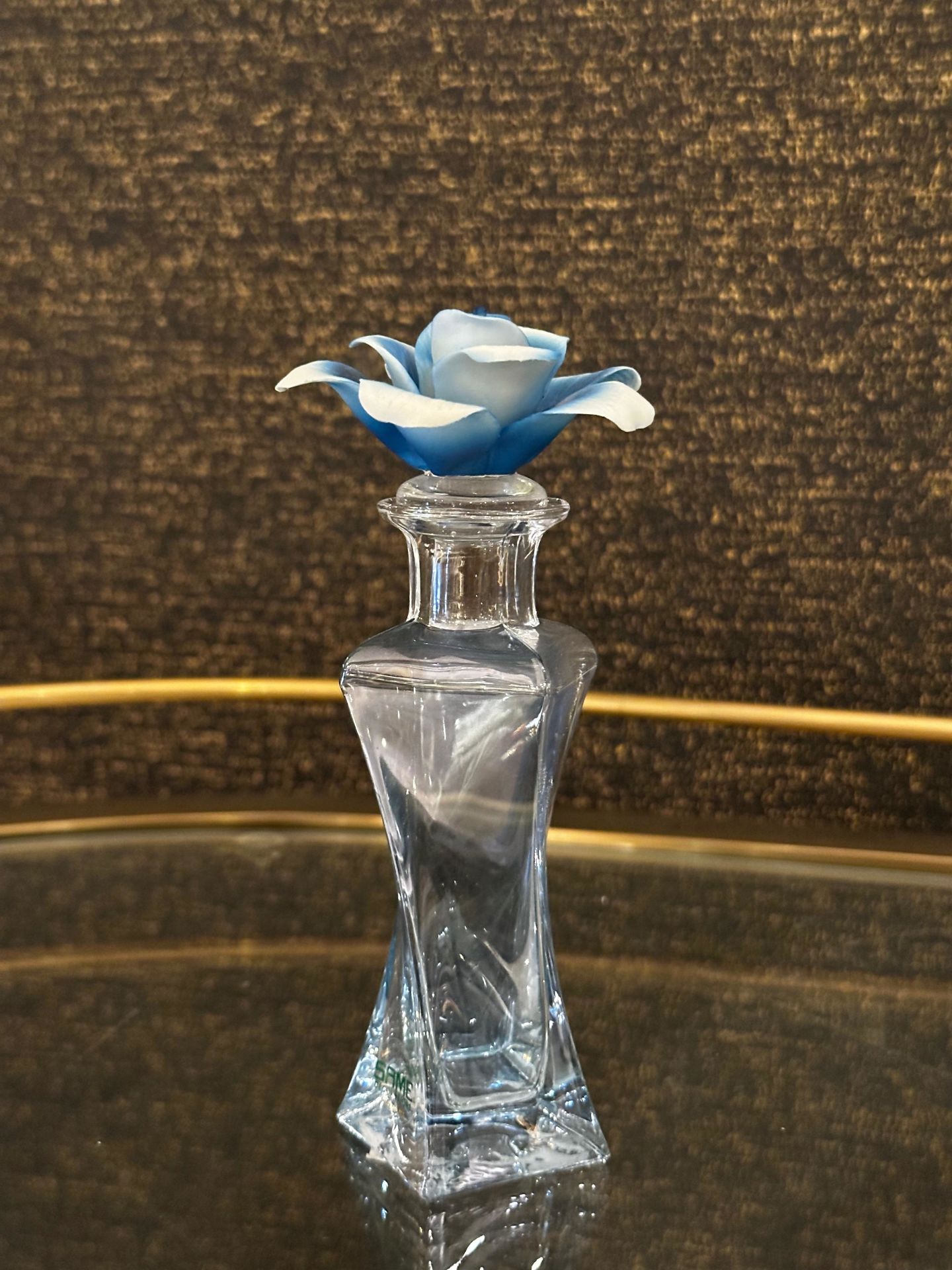 Kapağı kapitemonte gül figürlü cam esanslık 7x16 cm | Cam Esanslık - Dekoratif Obje