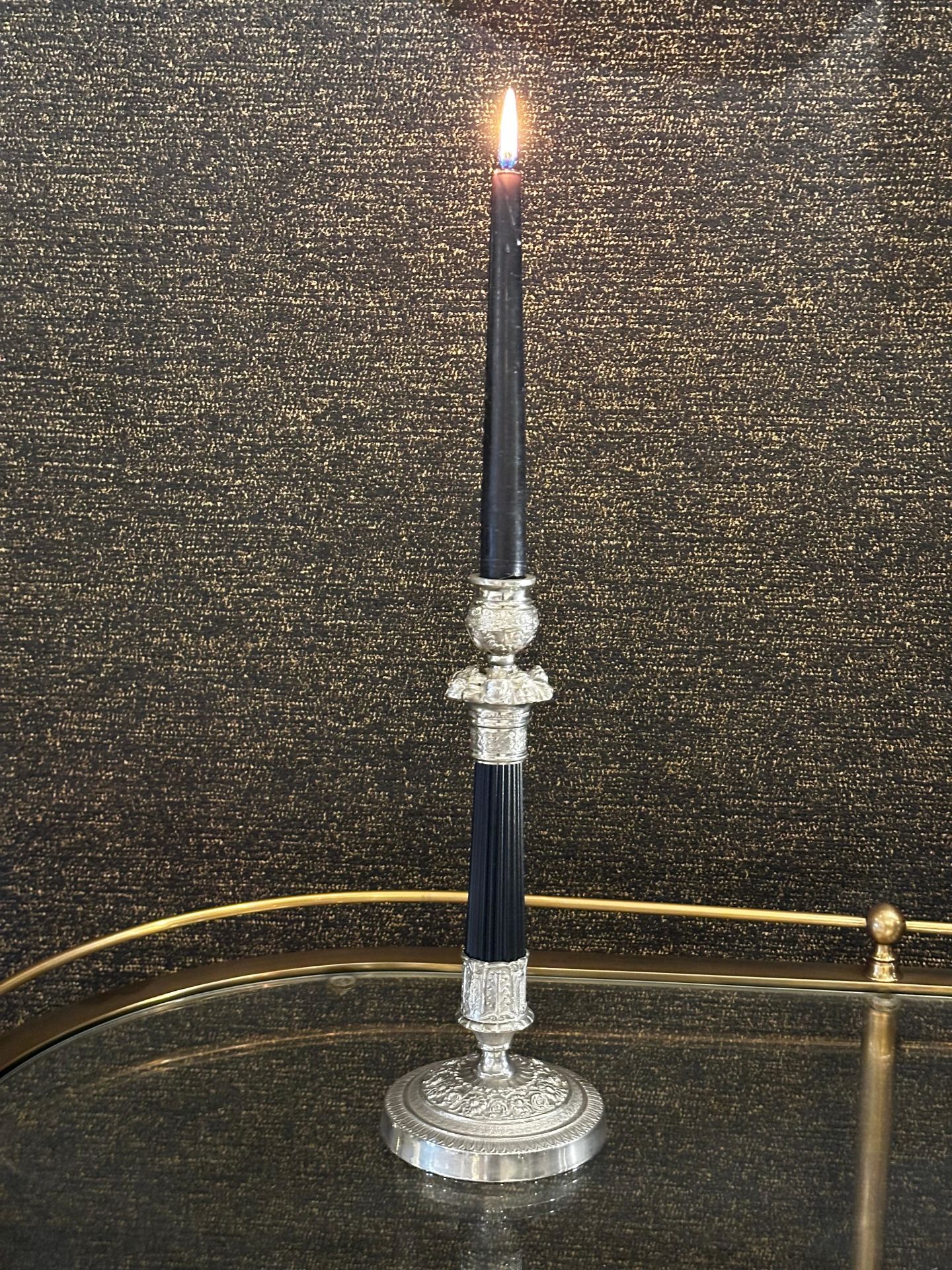 Candle holder black-antique silver 11,5x28 cm | Nikel Gümüş Şamdan