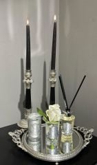 Kalaylı Gümüş Yuvarlak Kulplu Tepsi 34 cm | Tepsi - Jardenyer