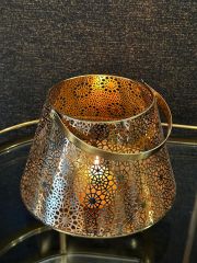 Gold Desenli Metal Fener 28x22 cm | Mumluk - Fener