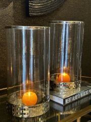 Nikel Hasır Desenli Cam Mumluk (116360) 22x42 cm |  Mumluk