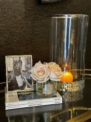 Nikel Hasır Desenli Cam Mumluk (116360) 22x42 cm |  Mumluk