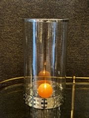 Nikel Hasır Desenli Cam Mumluk (116360) 22x42 cm |  Mumluk