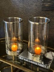 Nikel Hasır Desenli Cam Mumluk (116360) 22x42 cm |  Mumluk